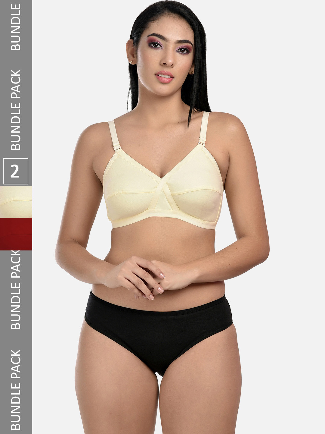 StyFun Pack Of 2 Non Padded Lingerie Set LS_Cross_Set_BeigeMaroon_B