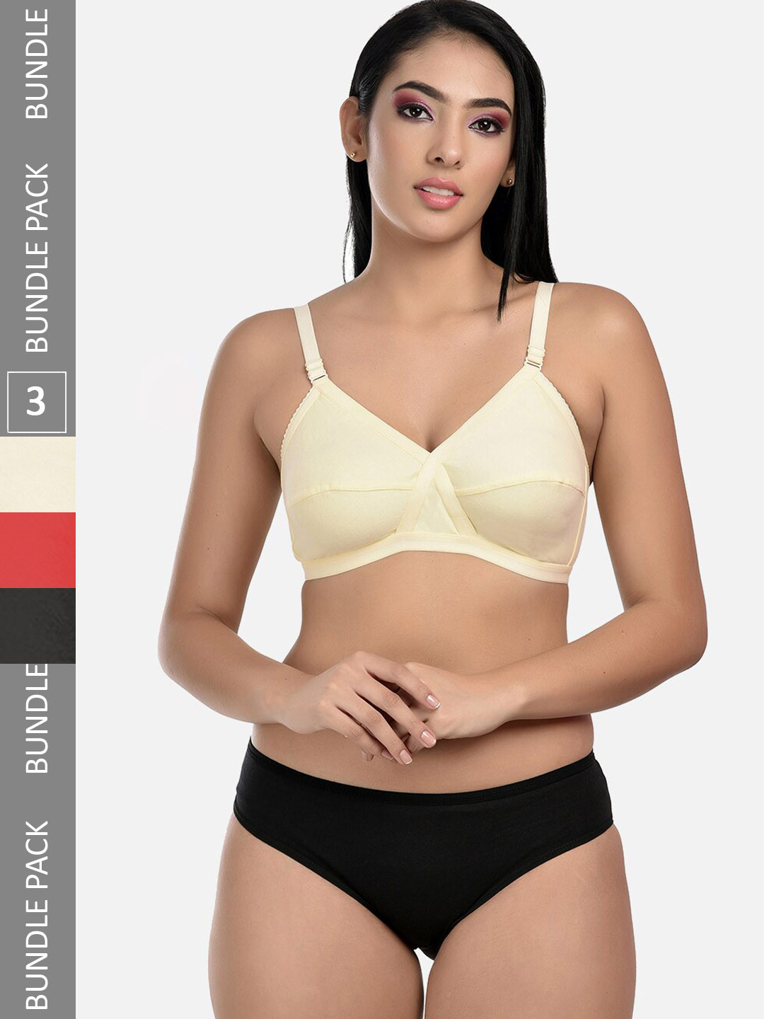 StyFun Pack Of 3 Lingerie Set LS_Cross_Set_BlackBeigeRed_B