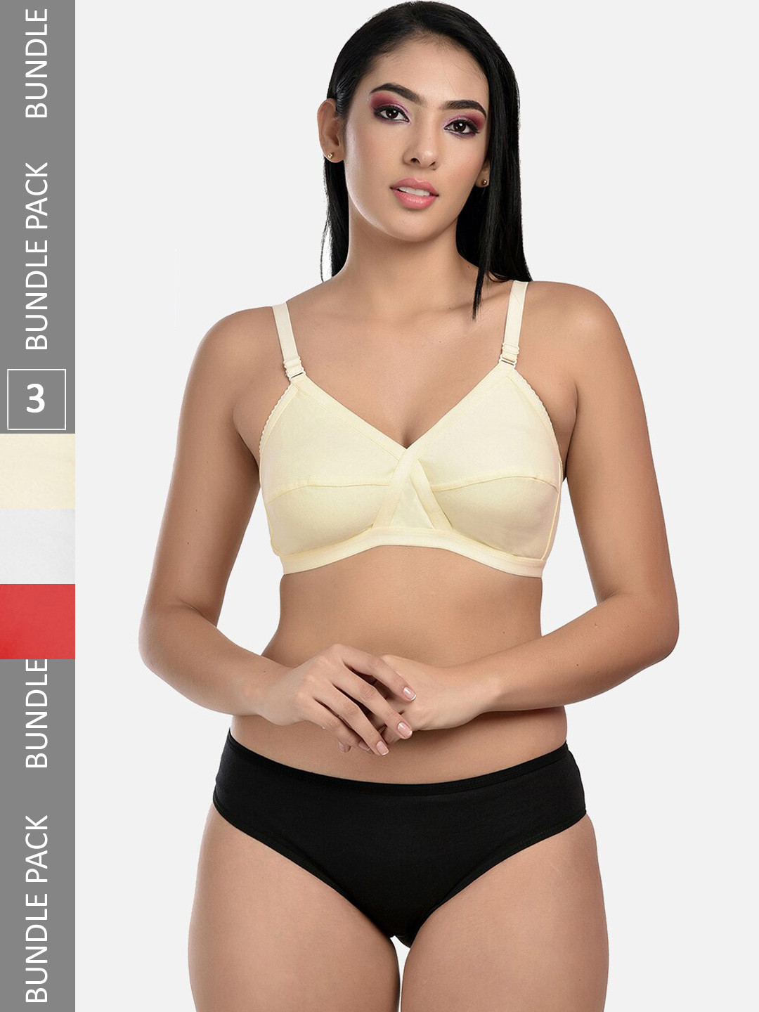 StyFun Pack Of 3 Lingerie Set LS_Cross_Set_WhiteBeigeRed_B