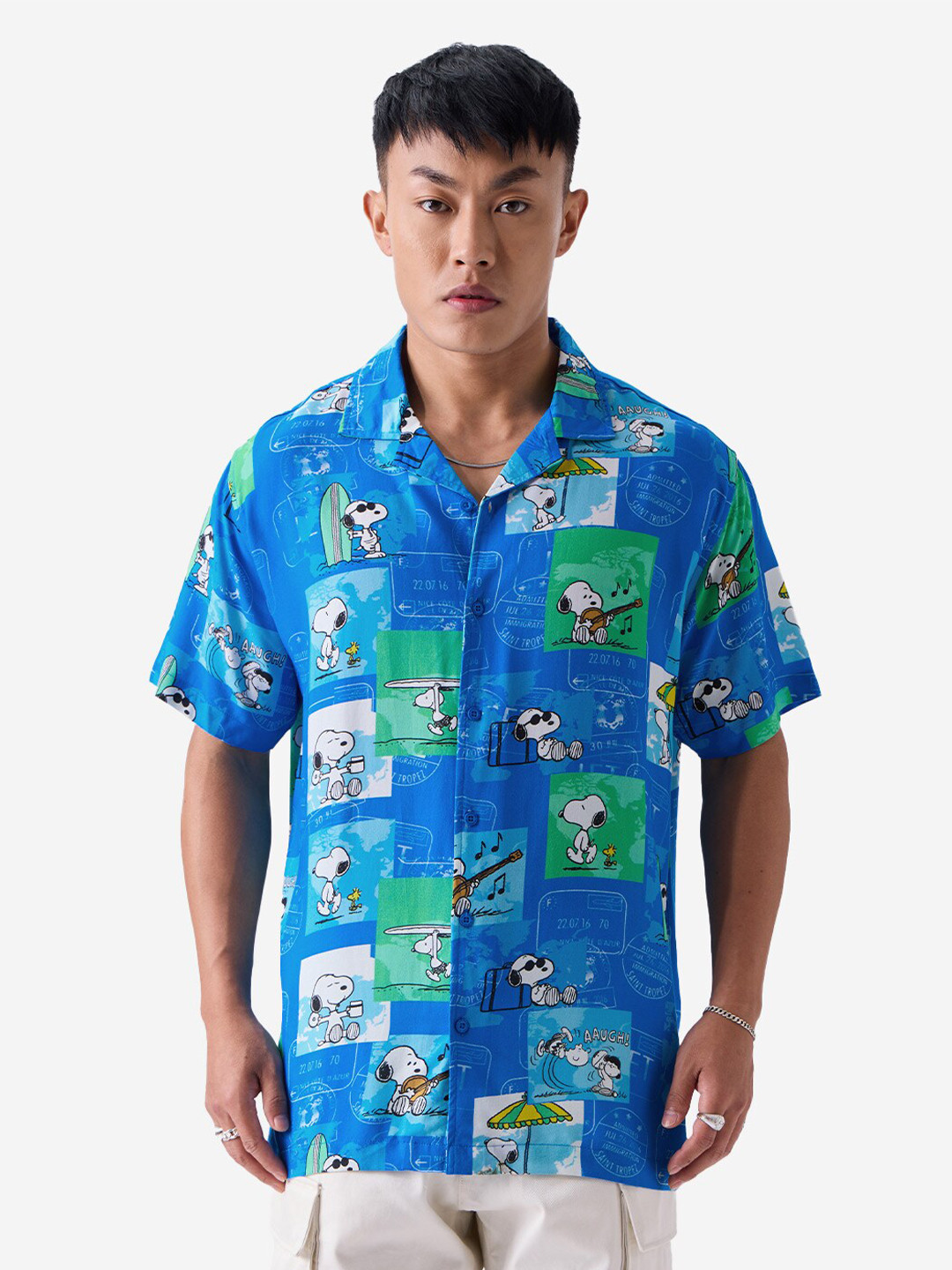 The Souled Store Blue Boxy Fit Peanuts Printed Casual Shirt