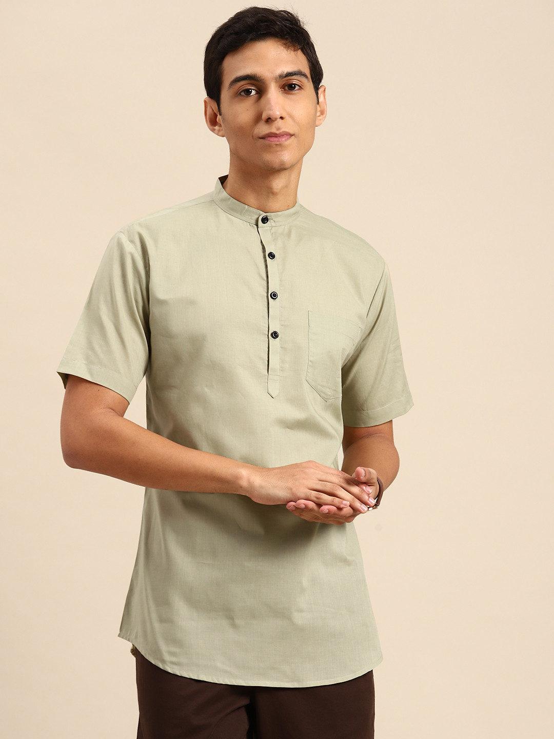 RAJUBHAI HARGOVINDAS Men Mandarin Collar Pure Cotton Kurta