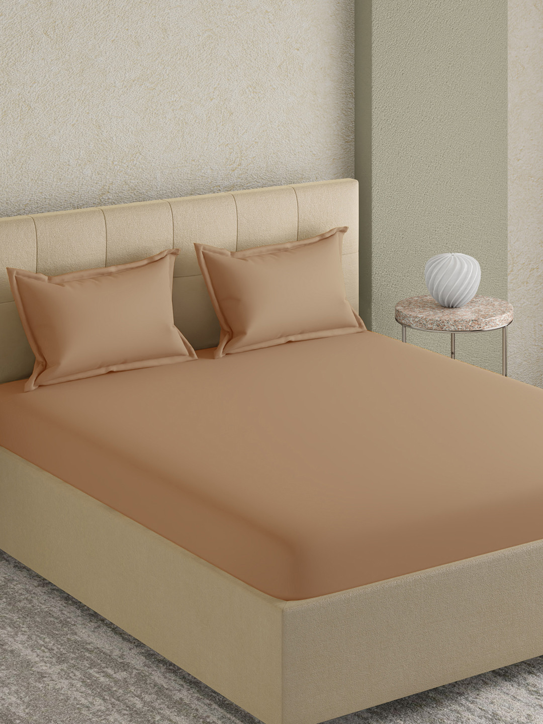 GM Solid Collection Coffee Brown Cotton 300 TC King Fine Bedsheet with 2 Pillow Covers-108 x 108 inches