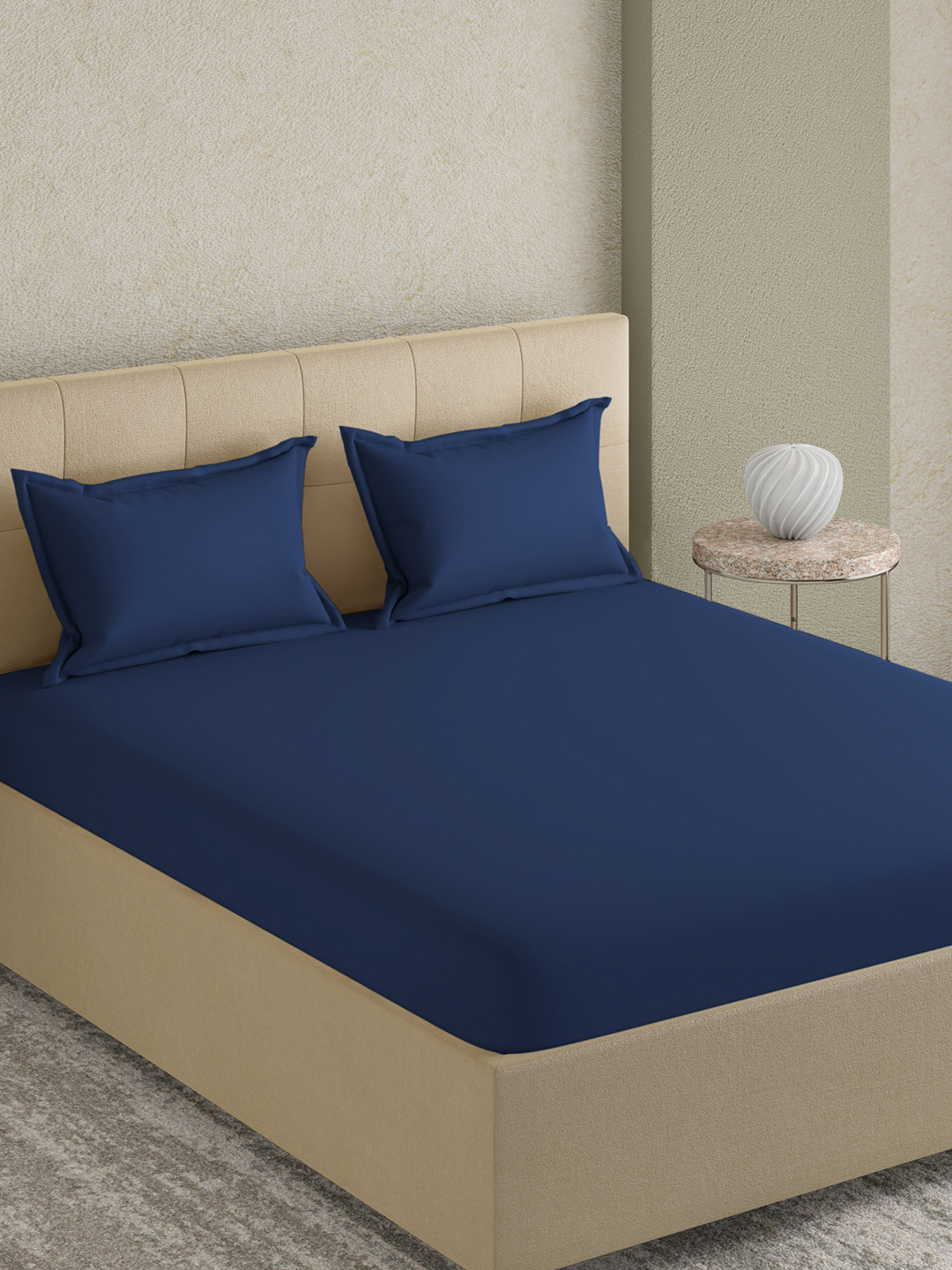 GM Solid Collection Navy Blue Cotton 300 TC King Fine Bedsheet with 2 Pillow Covers-108 x 108 inches