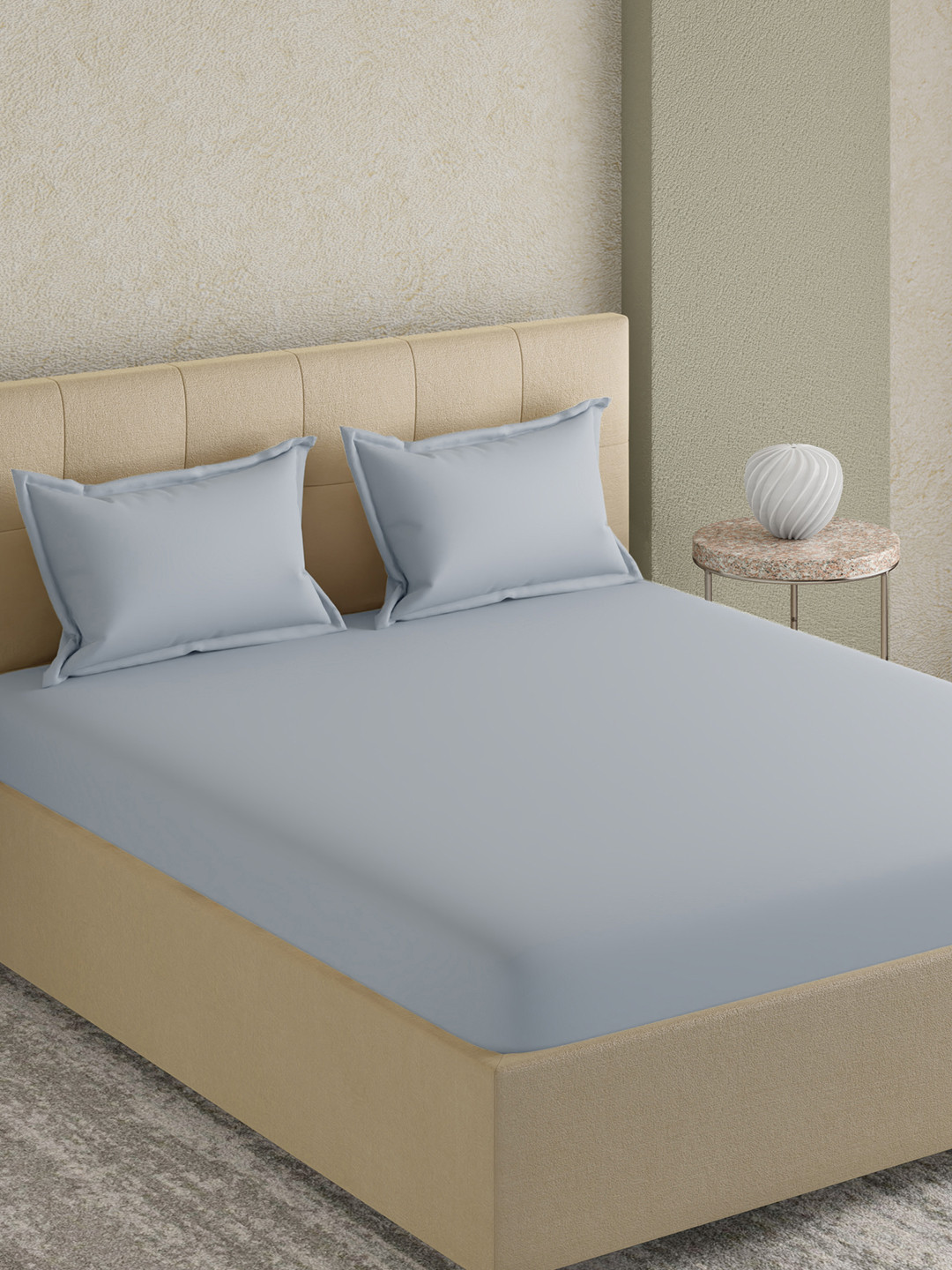 GM Blue Cotton 300 TC King Fine Bedsheet with 2 Pillow Covers-108 x 108 inches