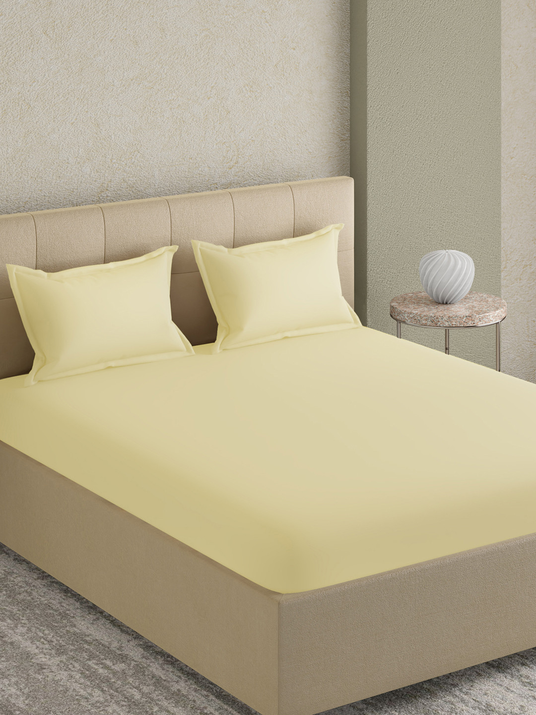 GM Yellow Cotton 300 TC King Fine Bedsheet with 2 Pillow Covers-108 x 108 inches
