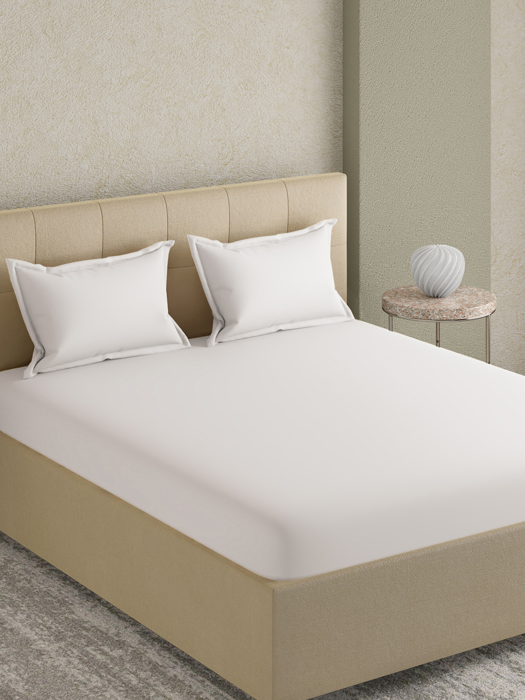 GM White Cotton 300 TC King Fine Bedsheet with 2 Pillow Covers-108 x 108 inches