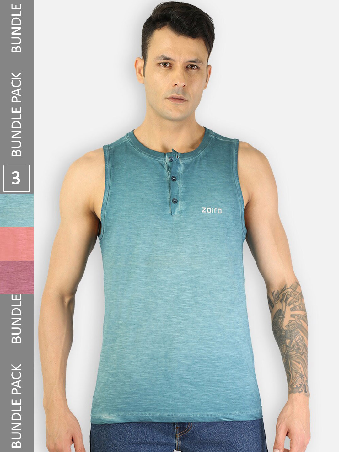 Zoiro Pack of 3 Cotton Sleeveless Innerwear Vests
