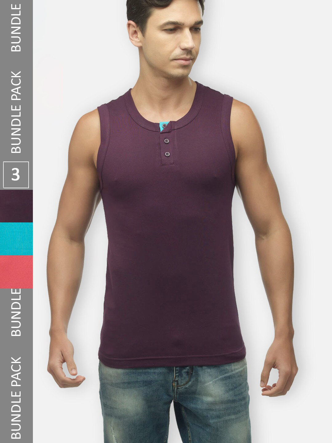 Zoiro Pack Of 3 Cotton Sleeveless Innerwear Vests
