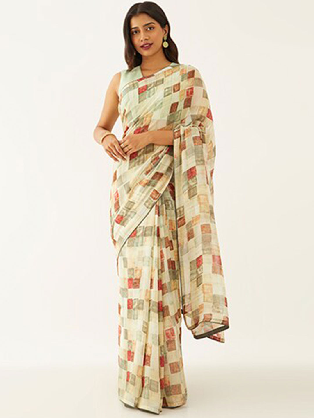 Taneira Checked Block Printed Saree