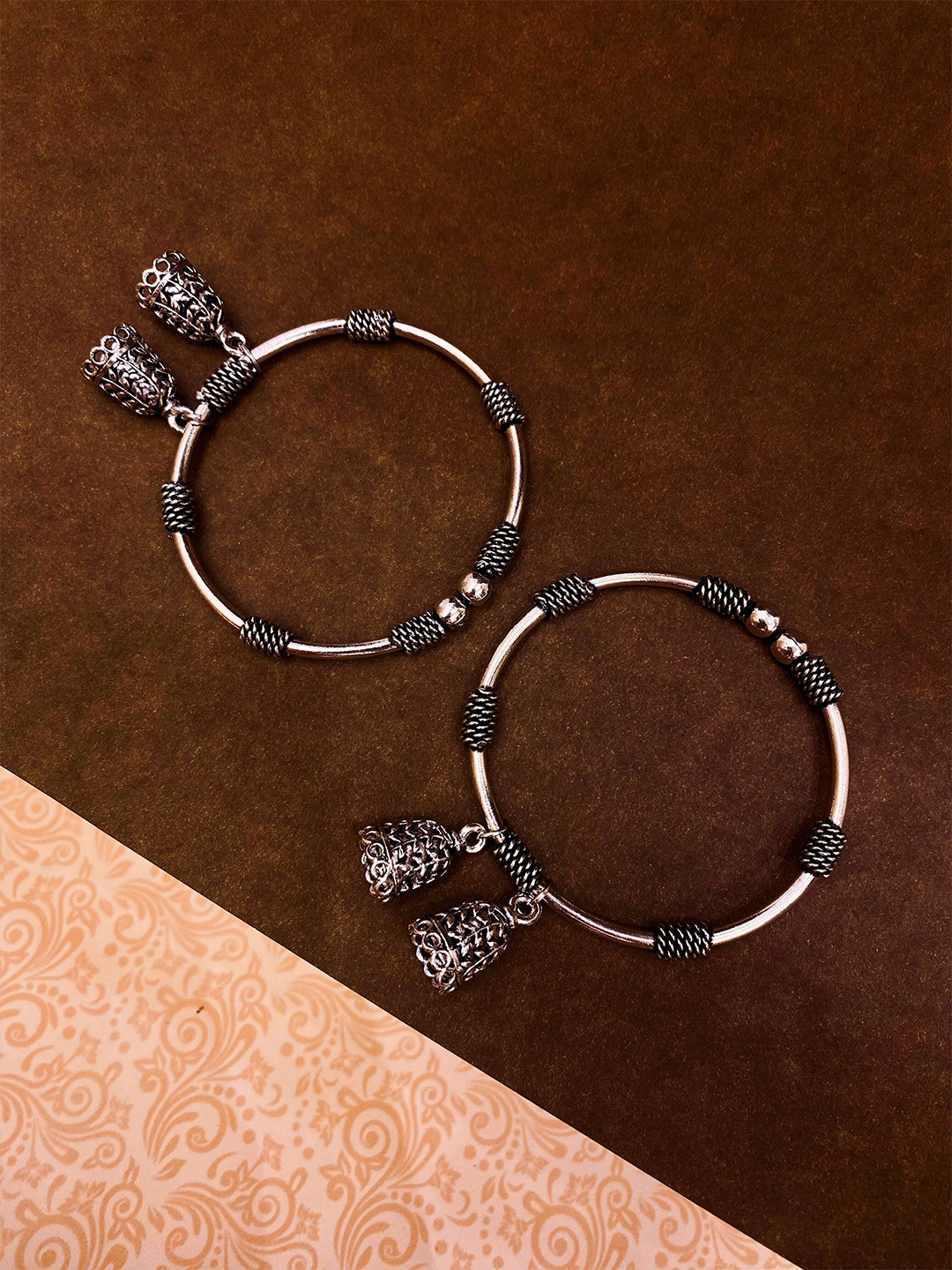 ATIBELLE Set Of 2 Silver-Plated German Silver Bangle-Style Bracelets