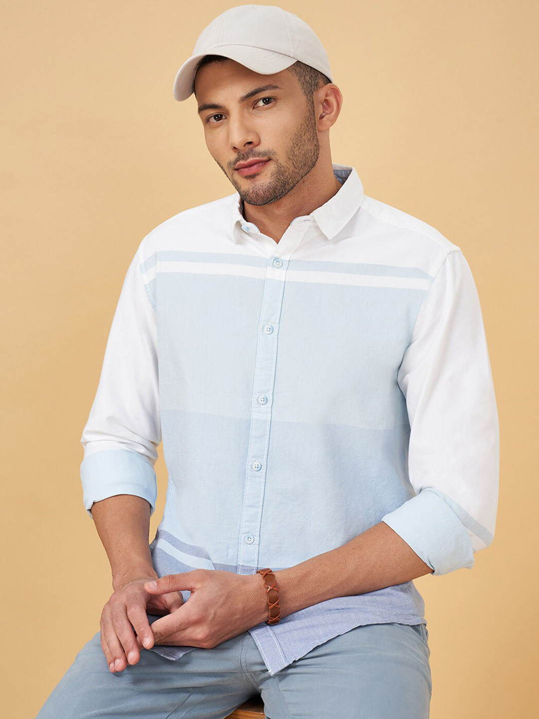 Urban Ranger by pantaloons Colourblocked Slim Fit Cotton Casual Shirt