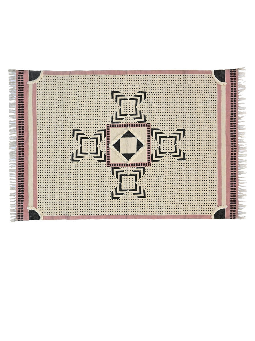 Art Avenue Martina Beige & Black Block Printed Rectangular Cotton Carpet