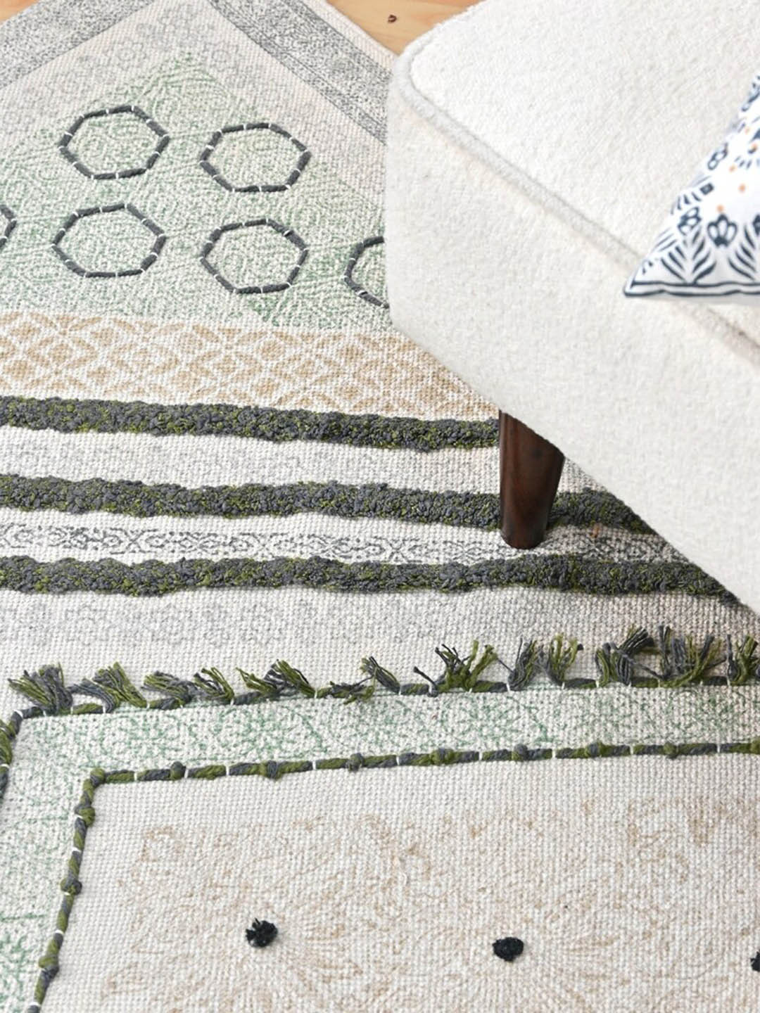 Art Avenue Cartera Green Printed Rectangular Cotton Rug