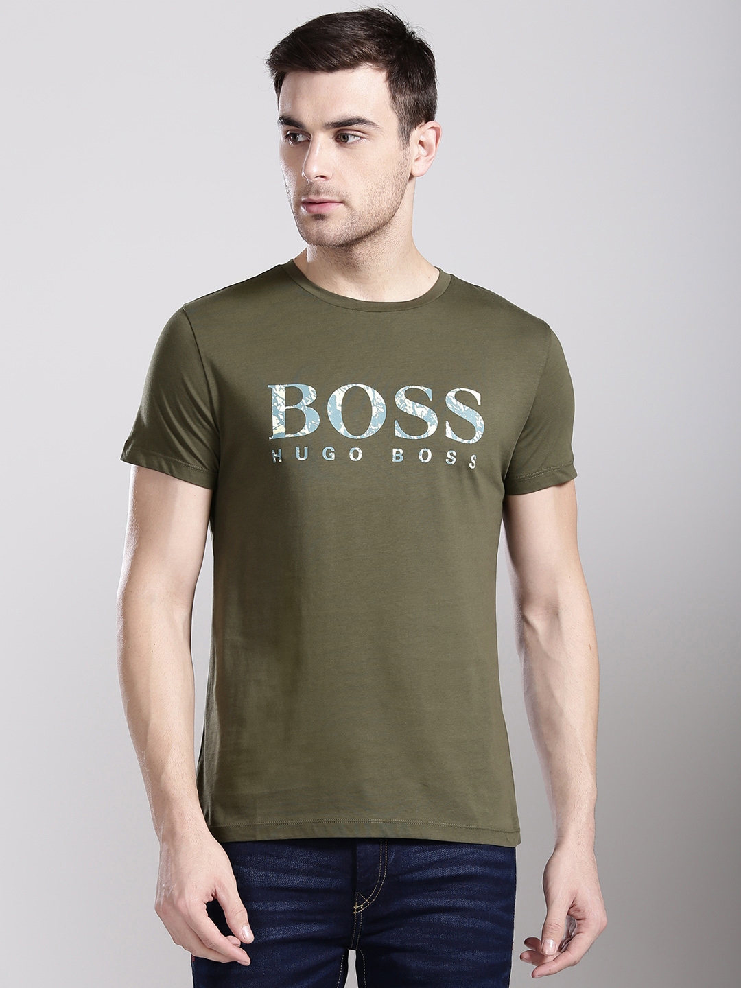 Buy BOSS Orange Men Green Printed Round Neck Pure T Shirt Tshirts for Men 2363958 |