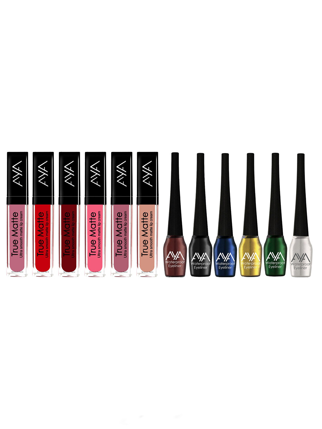 AYA Set of 6 Matte Liquid Lipstick 6mlEach & Set Of 6 Waterproof Longwear Eyeliner 5mlEach