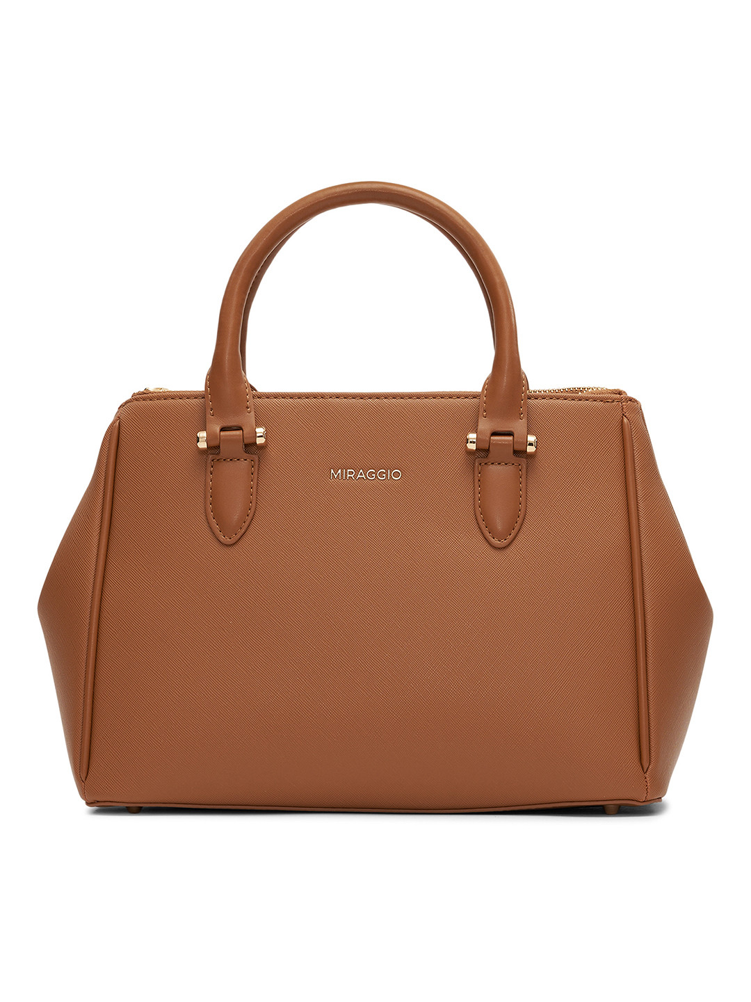 MIRAGGIO Blair Tan Structured Handbag with Detachable Crossbody Strap