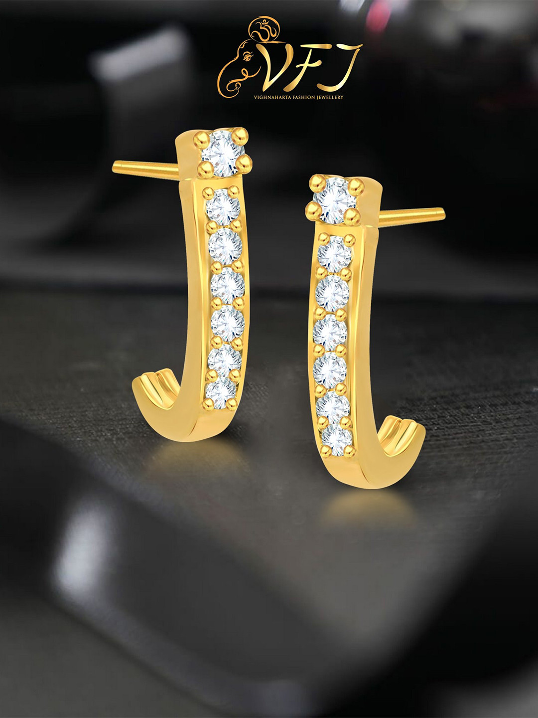 Vighnaharta Gold-Plated Half Hoop Earrings