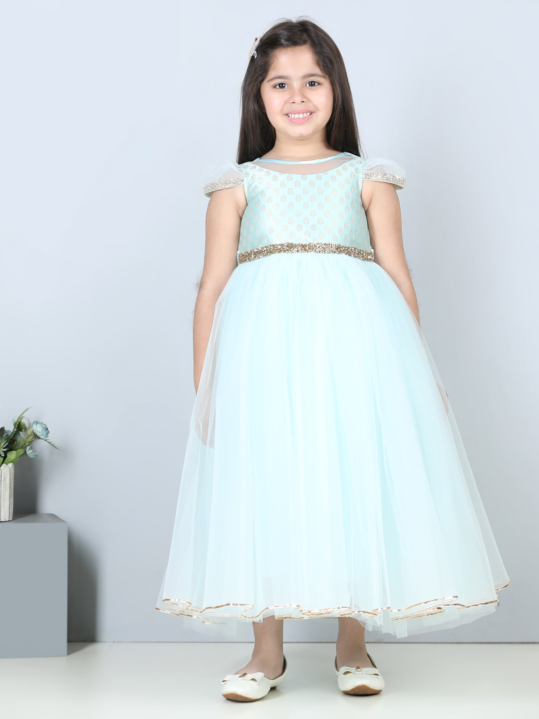 Toy Balloon kids Girls Self Design Embellished Tulle Maxi Dress