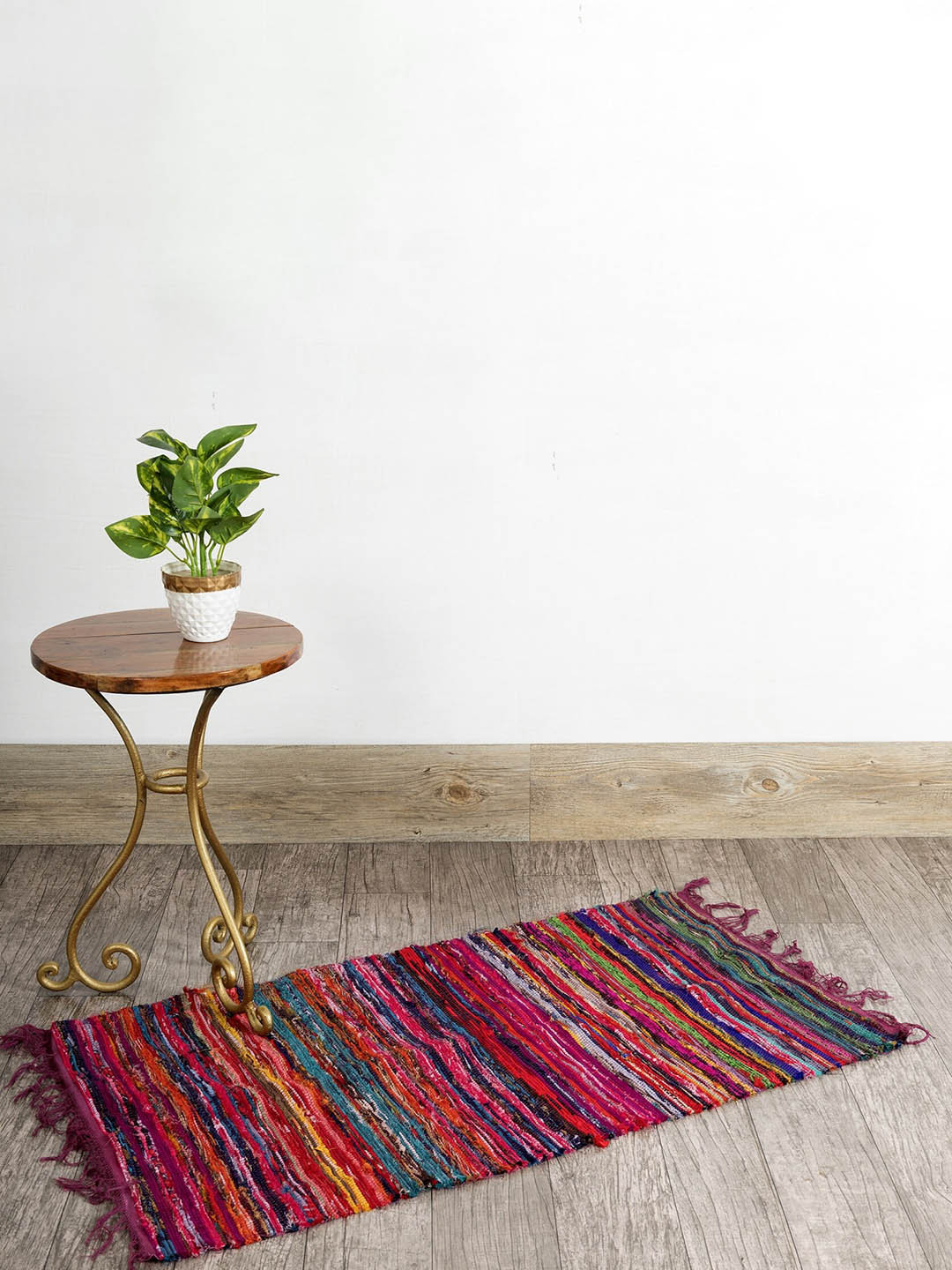 HANDICRAFT PALACE Maroon & Pink Hand Braided Chindi Cotton Rectangular Reversible Carpet