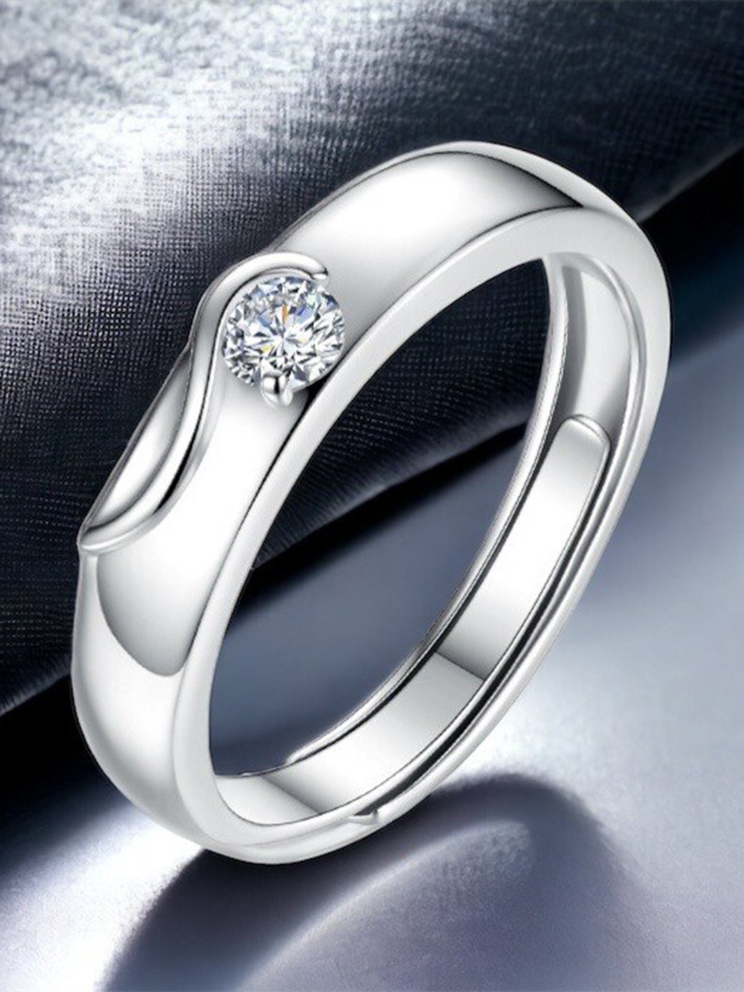 MYKI Silver-Plated Cubic Zirconia Studded Adjustable Finger Ring