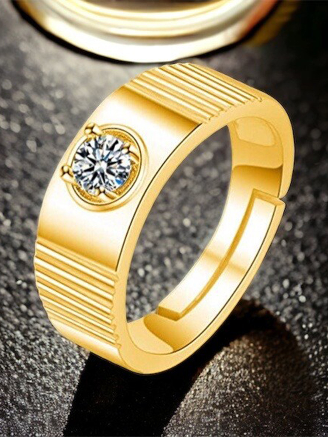MYKI 24KT Gold-Plated Cubic Zirconia Studded Adjustable Finger Ring