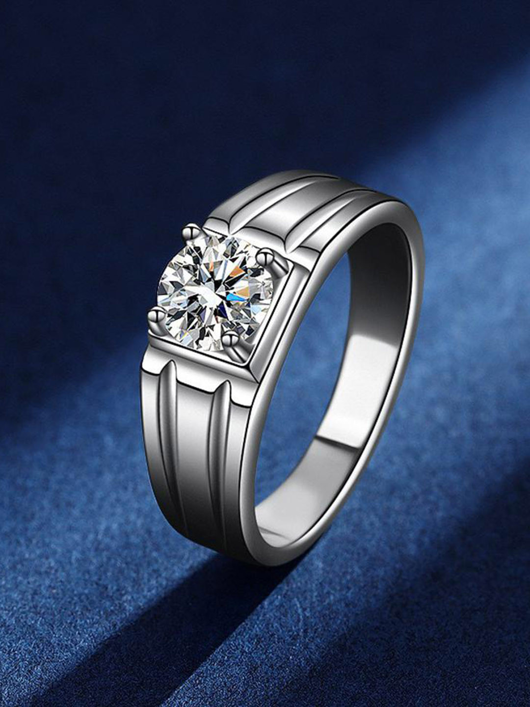 MYKI Set of 2 Sterling Silver Silver-Plated Cubic Zirconia Studded Couple Finger Rings