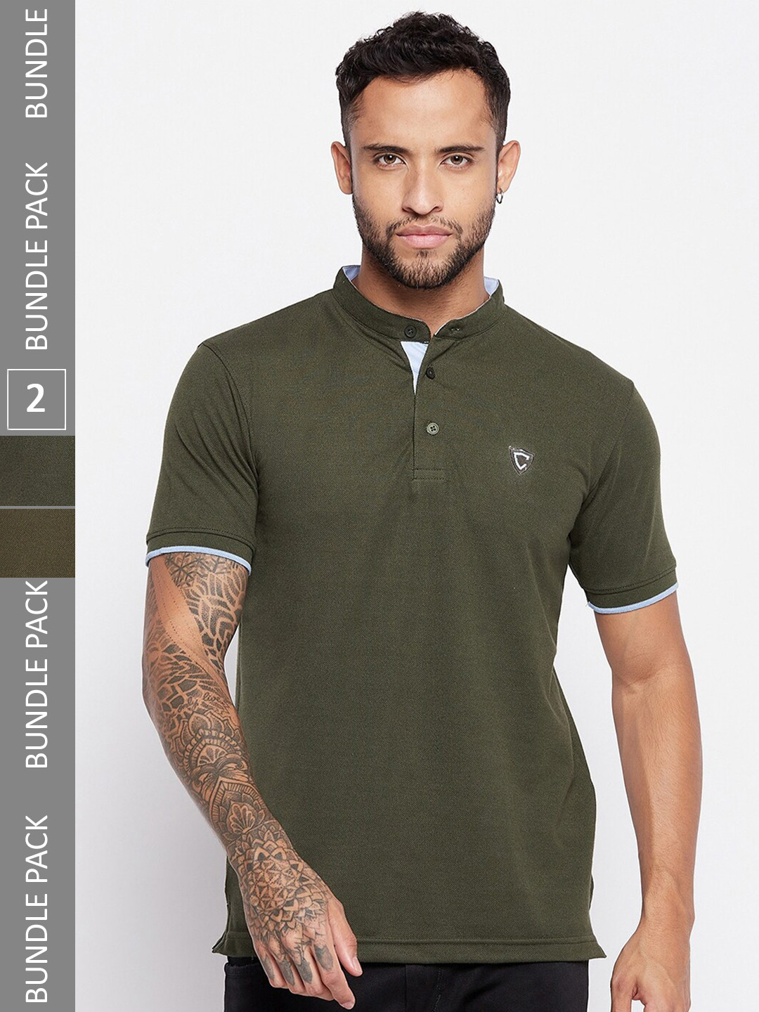 Camey Pack Of 2 Band Collar Relaxed Fit Casual Cotton T-shirts