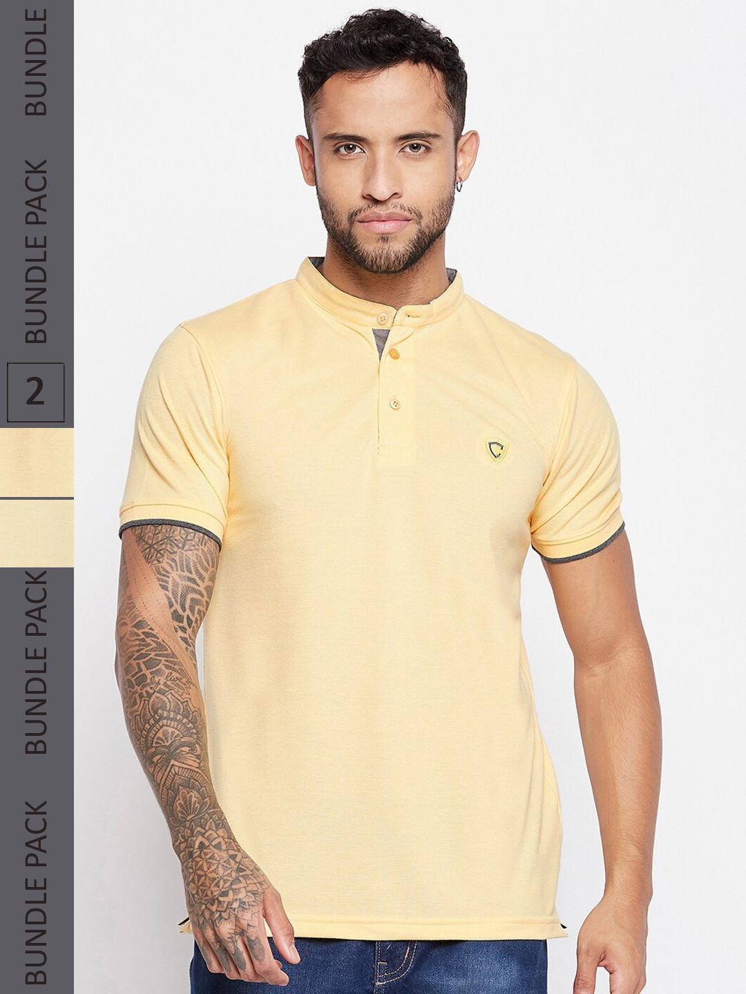 Camey Pack Of 2 Band Collar Relaxed Fit Casual Cotton T-shirts