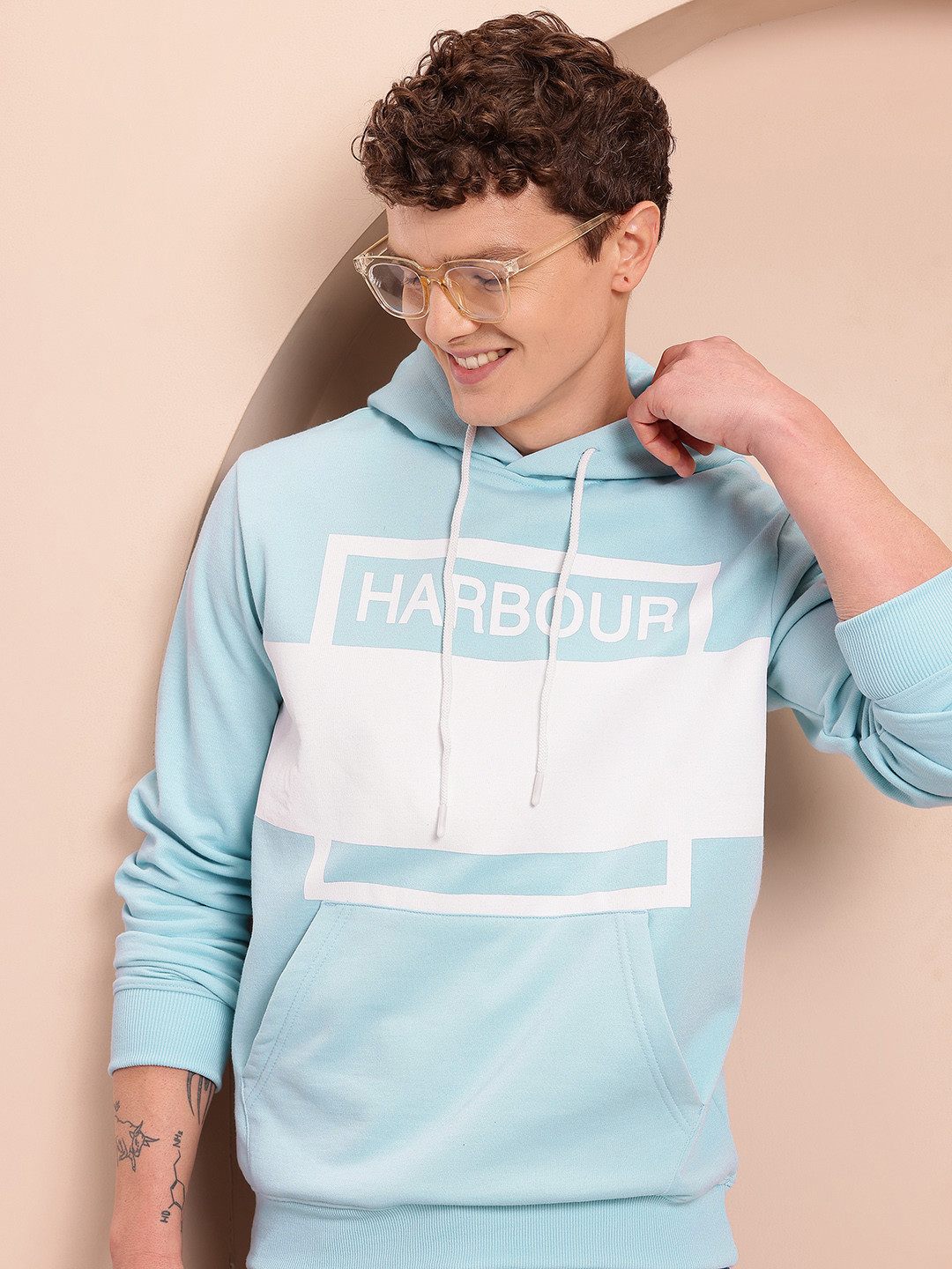 Mast & Harbour Colourblocked & Printed Hooded Sweatshirt