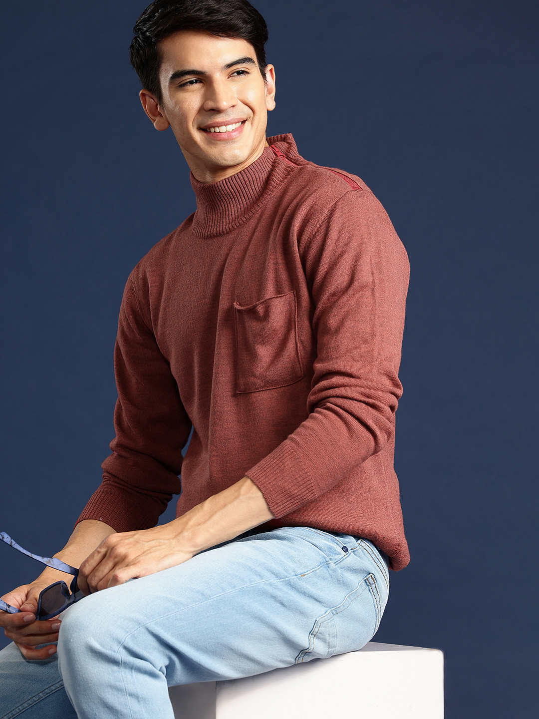 Mast & Harbour Men Zipped Mock Collar Pullover