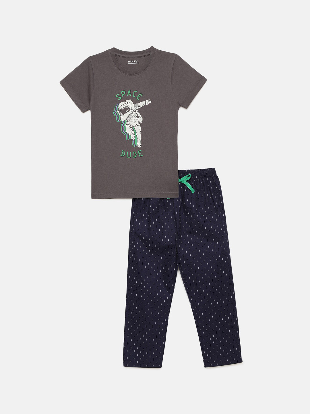 mackly Boys White Graphic Printed Pure Cotton Night suit