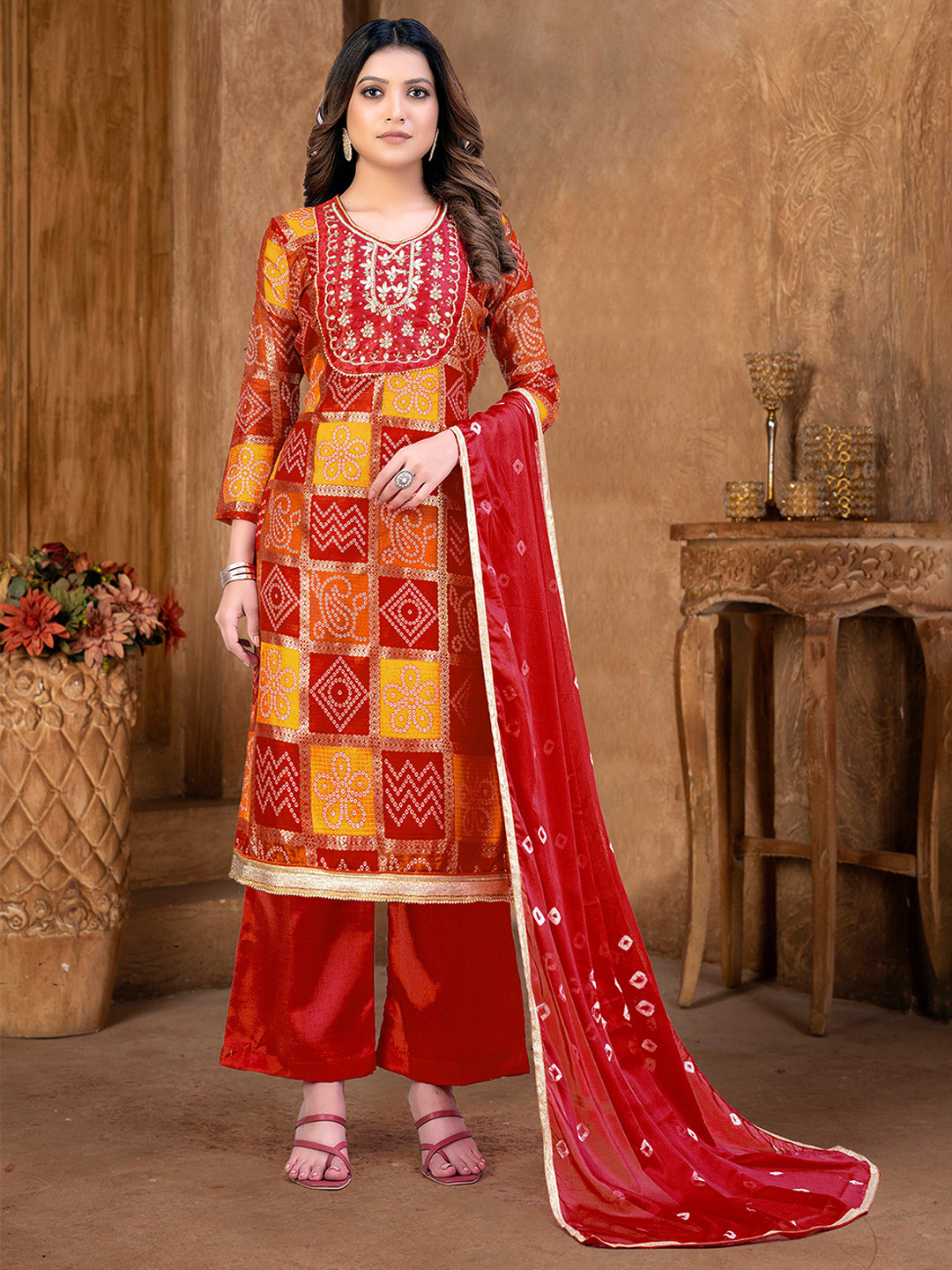 SHADOW & SAINING Bandhani Printed Pure Cotton Unstitched Dress Material