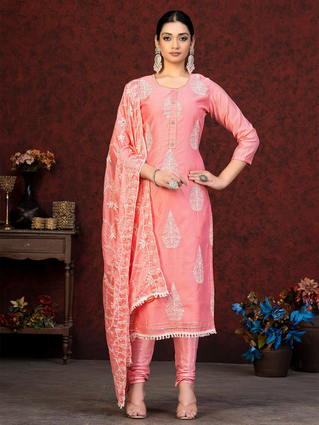 SHADOW & SAINING Woven Design Embroidered Unstitched Dress Material