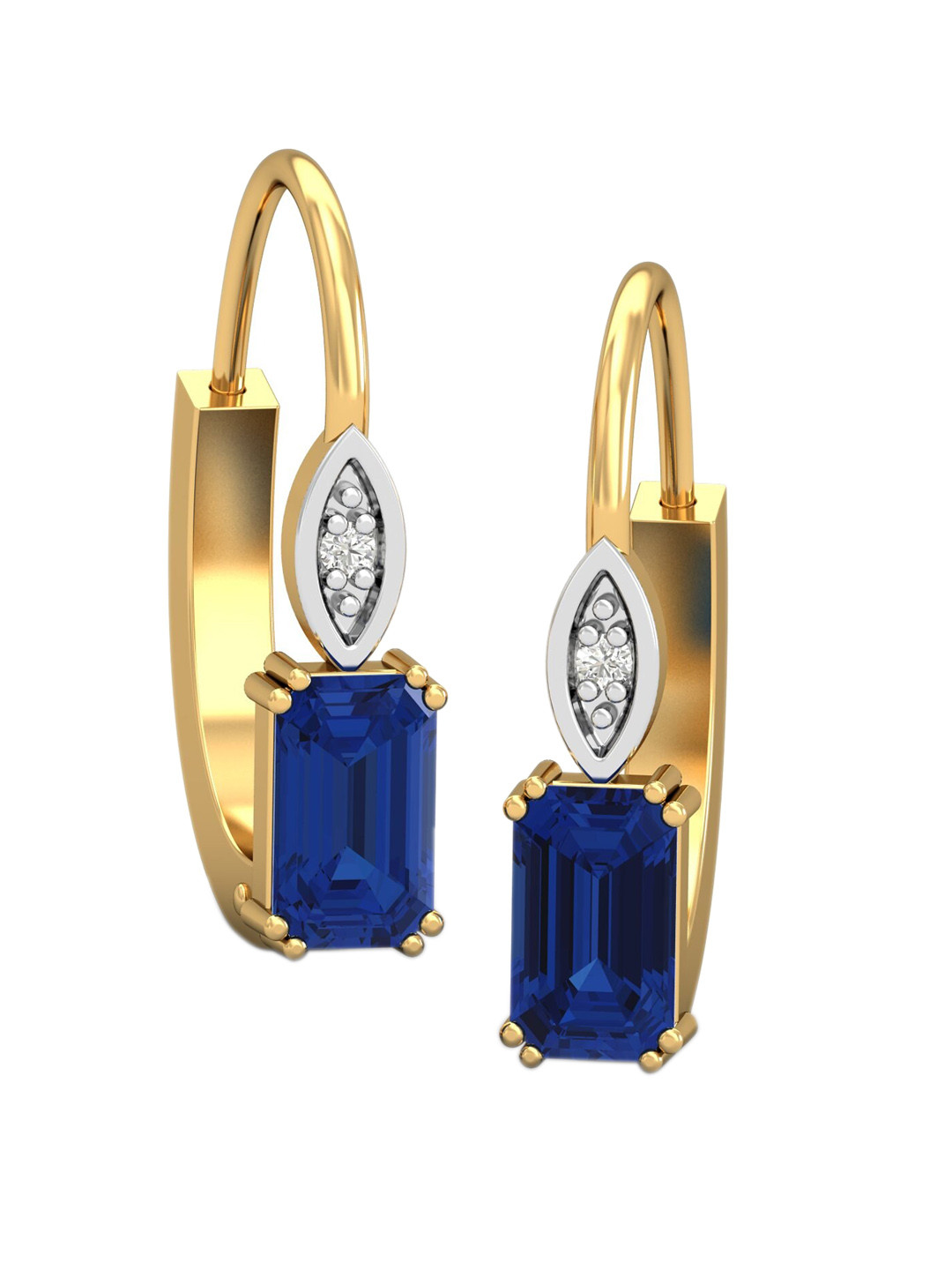 KUBERBOX Meridian Blue 18KT Gold Diamond Sapphire Studded Hoop Earrings-1.8gm