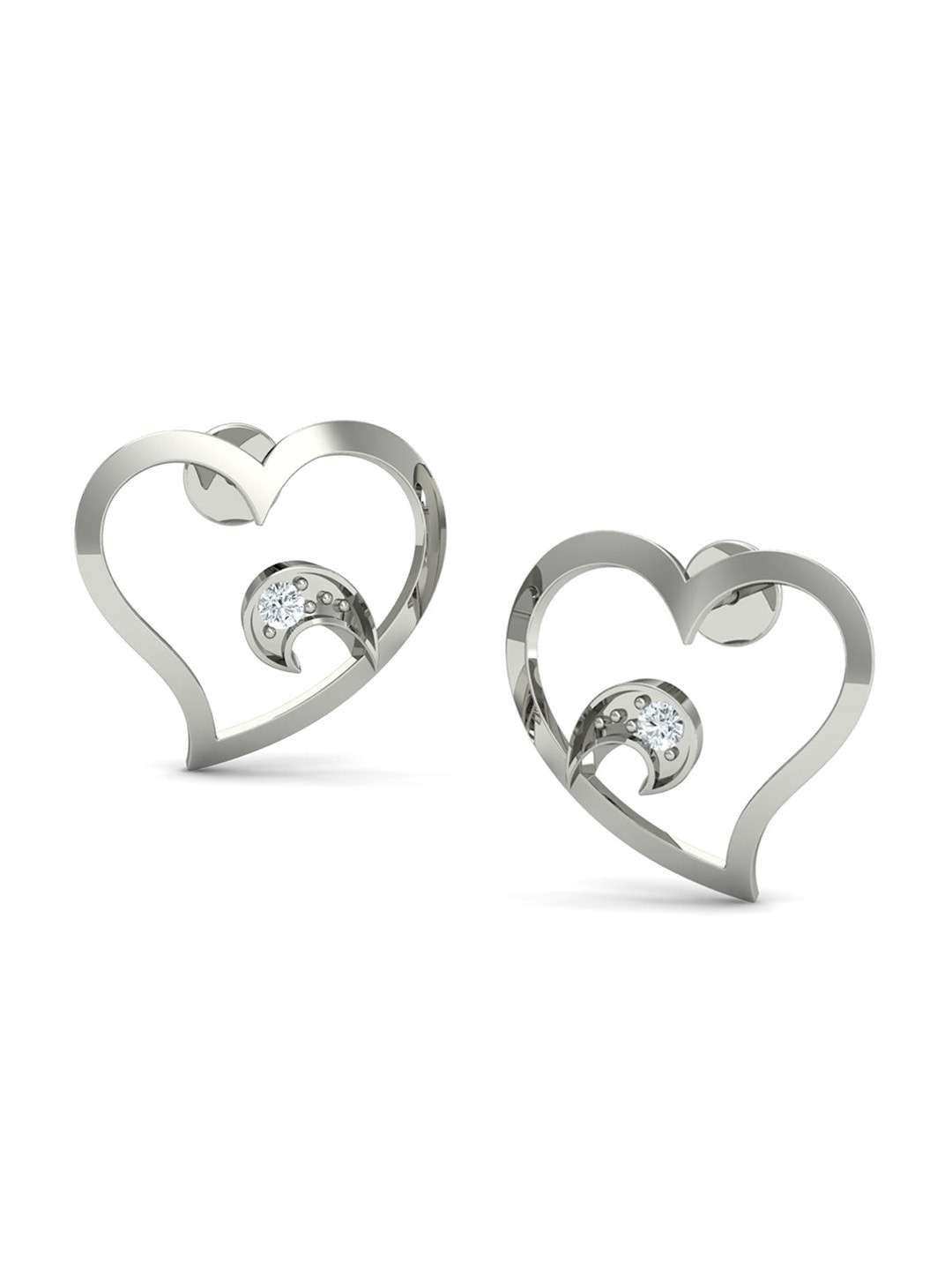 KUBERBOX Precious Heart 18KT White Gold Diamond-Studded Stud Earrings-2.25gm