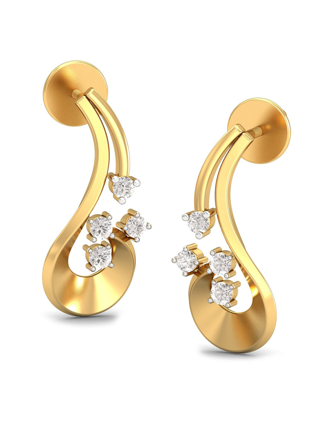KUBERBOX Grace Personified 18KT Gold Diamond Studded Stud Earrings-2.0gm
