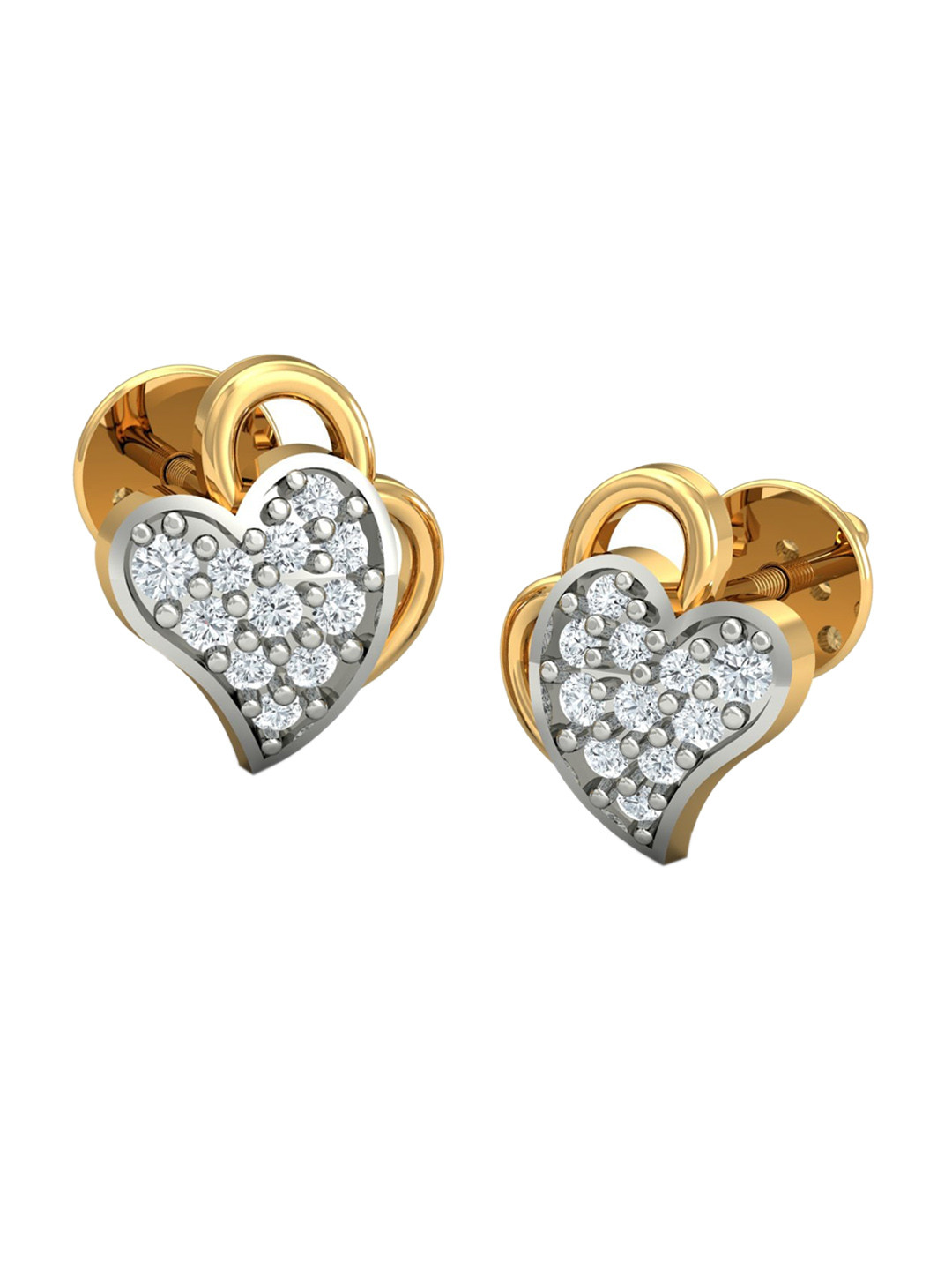 KUBERBOX Frozen Heart 18KT Gold Diamond Stud Earrings-1.71gm