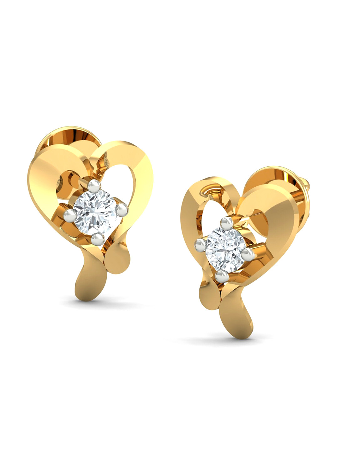 KUBERBOX 18KT Gold Diamond-Studded Crazy Heart Stud Earrings- 1.62 gm