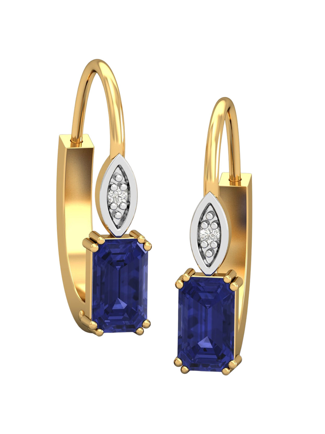KUBERBOX Meridian 18KT Gold Diamond Tanzanite Studded Hoop Earrings-1.8gm
