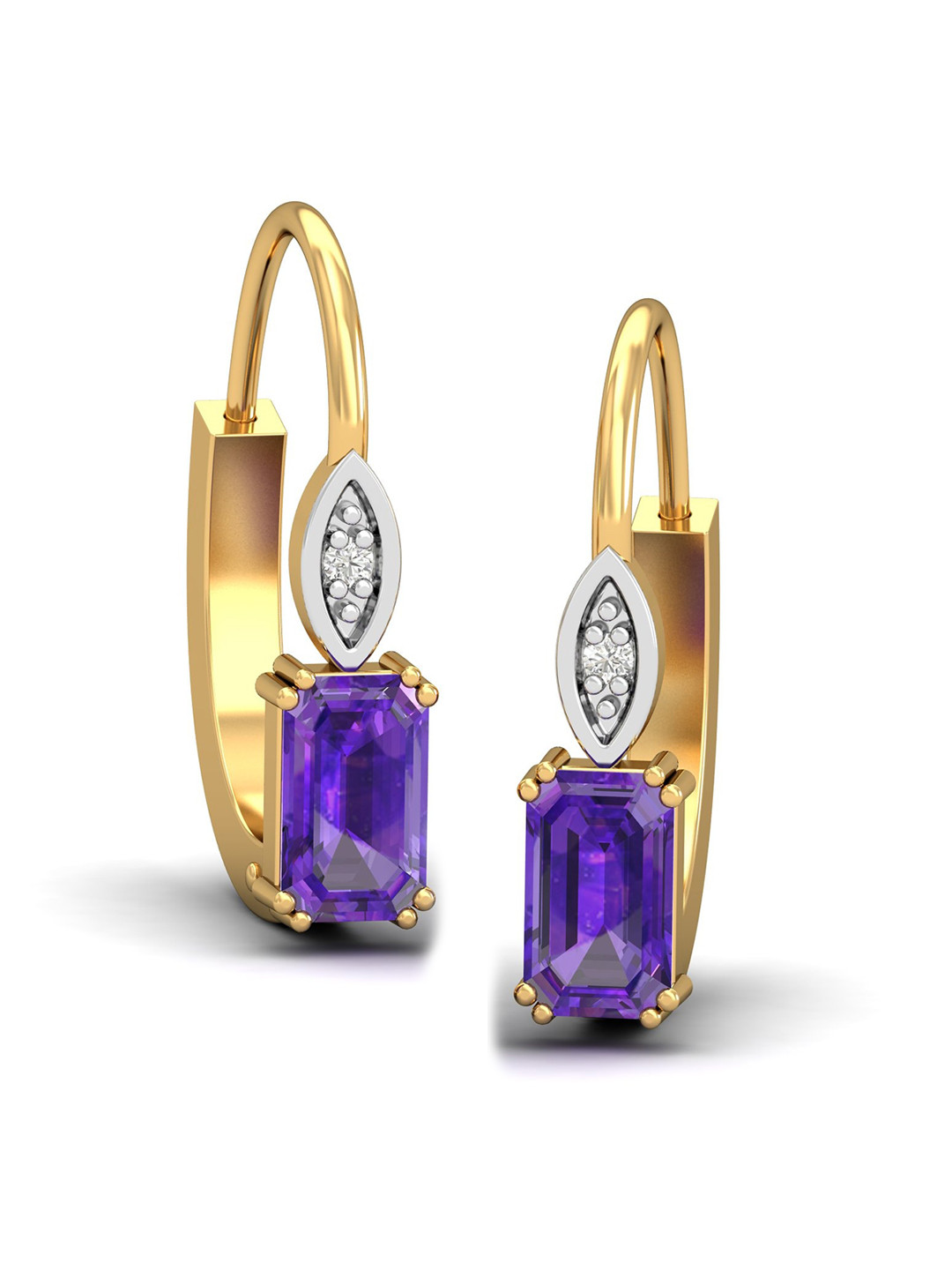 KUBERBOX Meridian 18KT Gold Diamond Amethyst Studded Hoop Earrings-1.8gm
