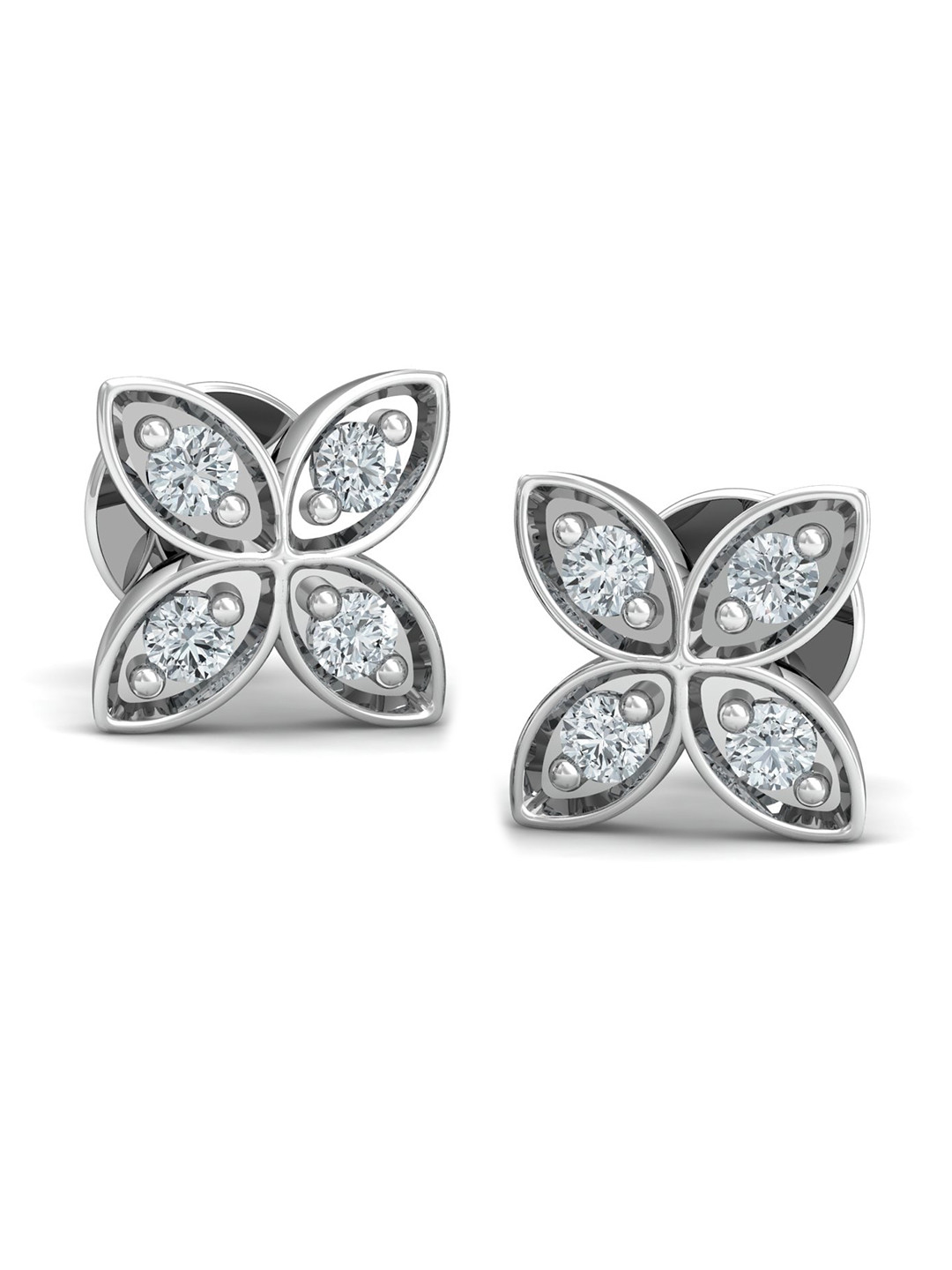 KUBERBOX Solidus Blossom 18KT White Gold Diamond Studded Earrings-1.79gm