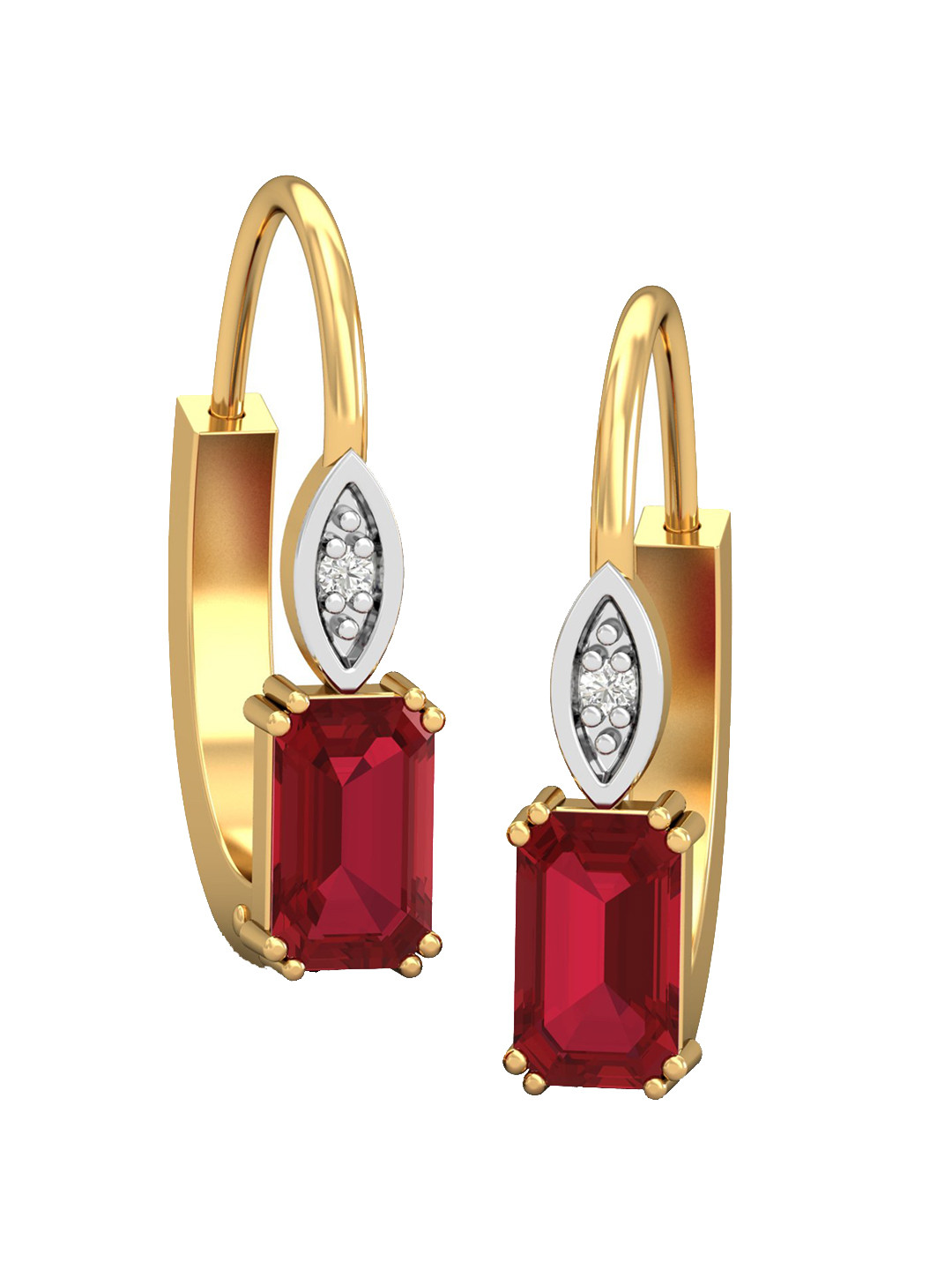 KUBERBOX Meridian 18KT Gold Diamond Studded Ruby Hoop Earrings-1.8gm