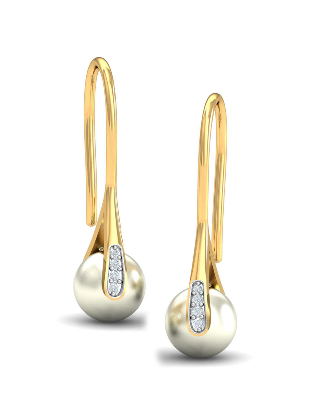KUBERBOX Beguile 18KT Gold Diamond-Studded & Pearl Earrings-1.24gm
