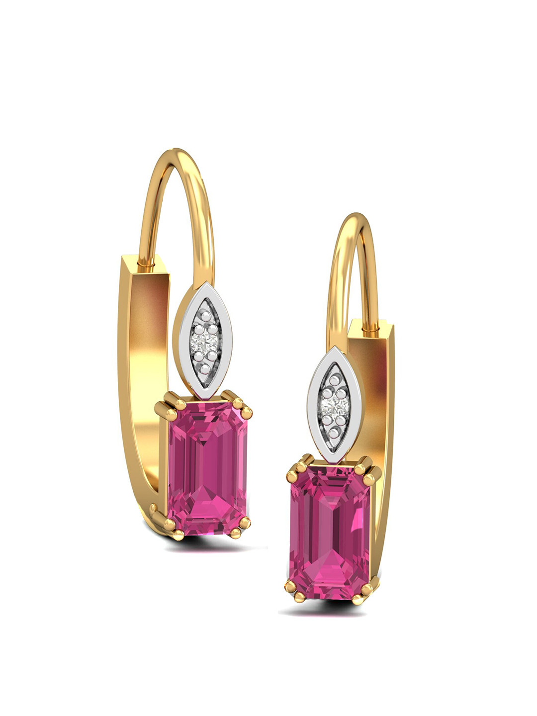KUBERBOX Meridian Pink 18KT Gold Diamond Sapphire Studded Hoop Earrings-1.8gm