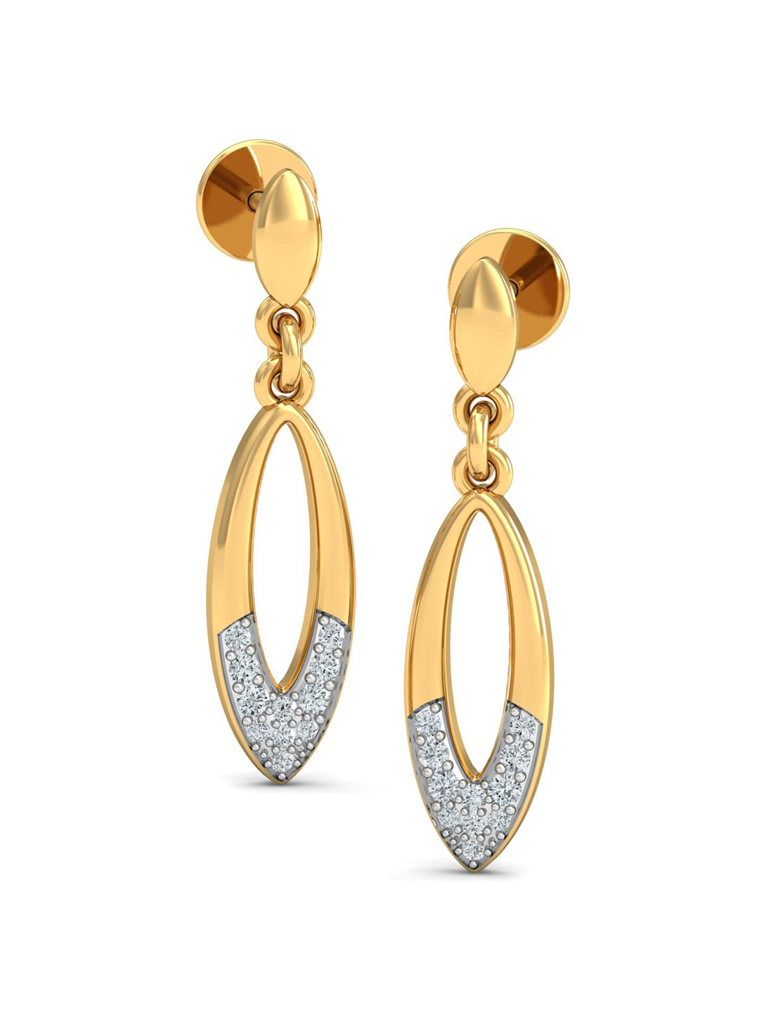 KUBERBOX Glow Elptico 18KT Gold Diamond Studded Earrings-2.47gm