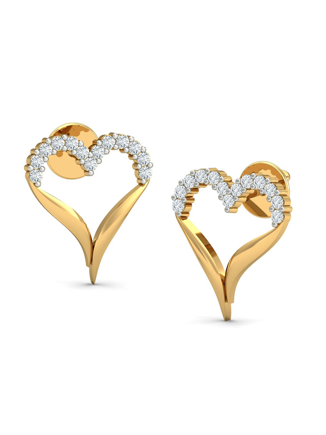 KUBERBOX Incredible Heart 18KT Gold Diamond Studded Stud Earrings-1.8gm