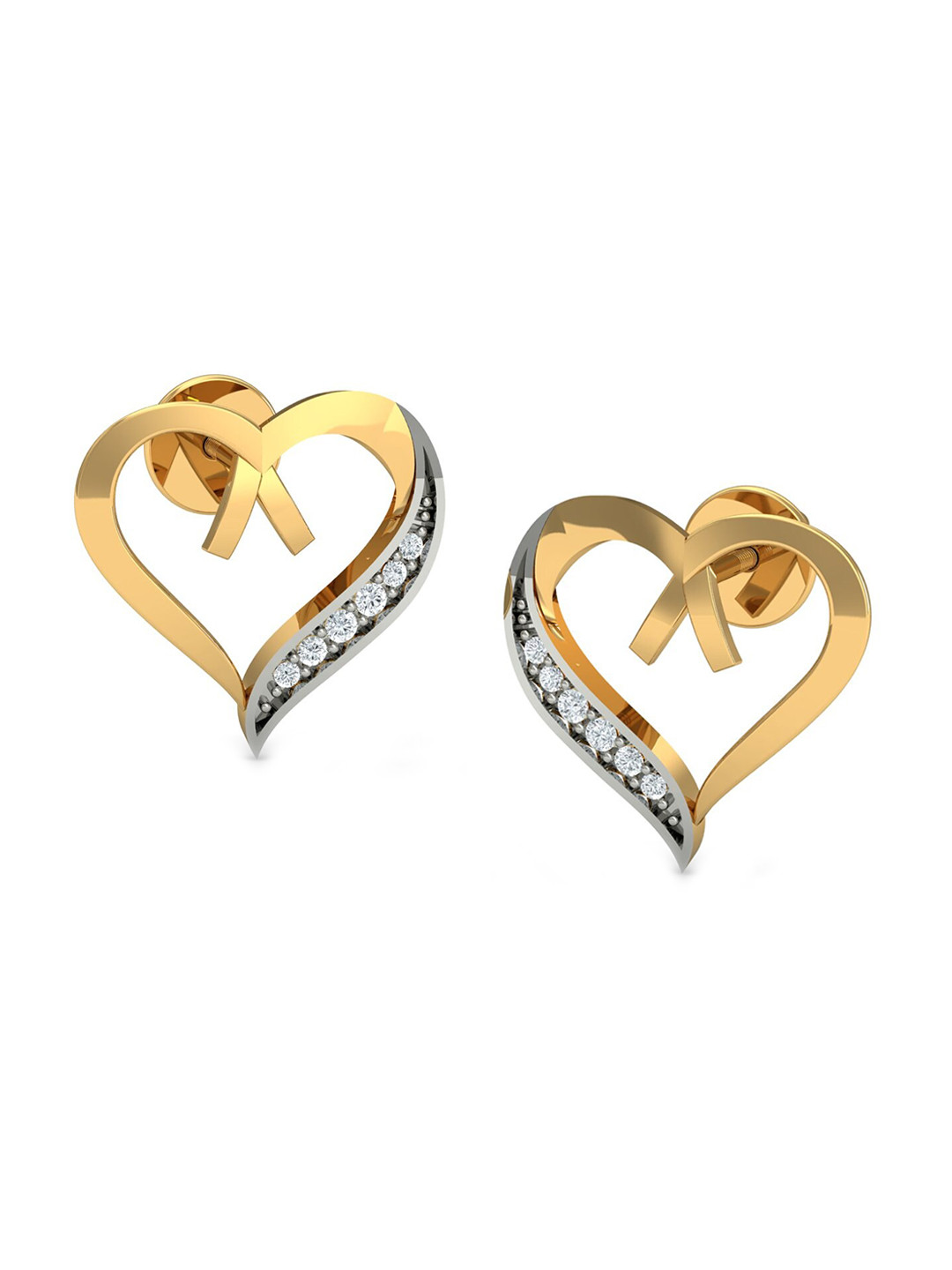 KUBERBOX Love Bouquet 18KT Gold Diamond-Studded Stud Earrings-1.8gm