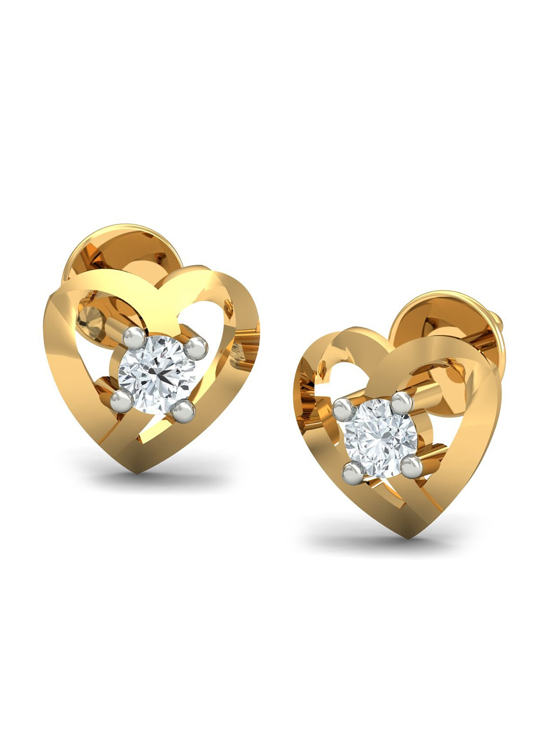 KUBERBOX Crunchy Heart 18KT Gold Diamond Studded Stud Earrings-1.62gm