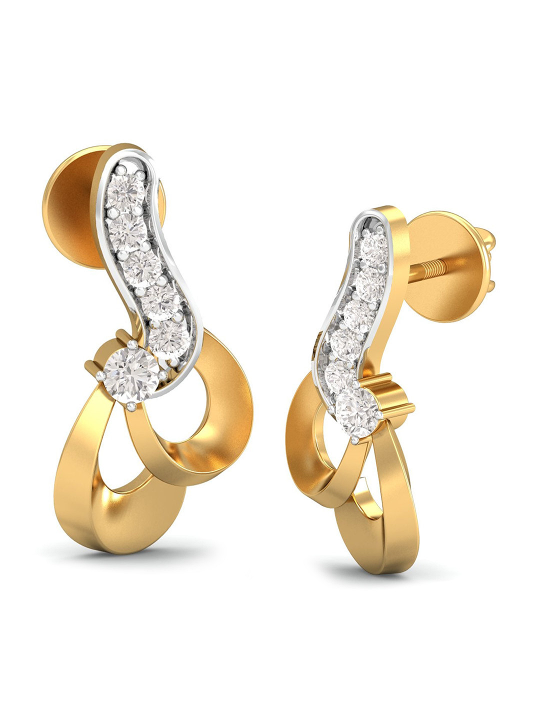 KUBERBOX Twisted Simplicity 18KT Gold Diamond-Studded Earrings-2.08gm