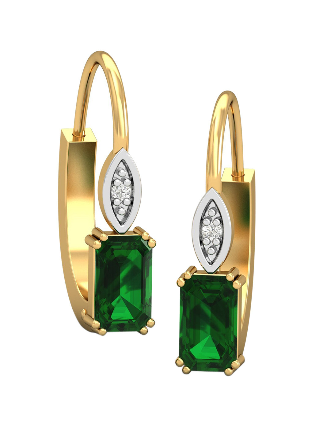 KUBERBOX Meridian 18KT Gold Diamond-Studded Emerald Hoop Earrings-1.8 gm